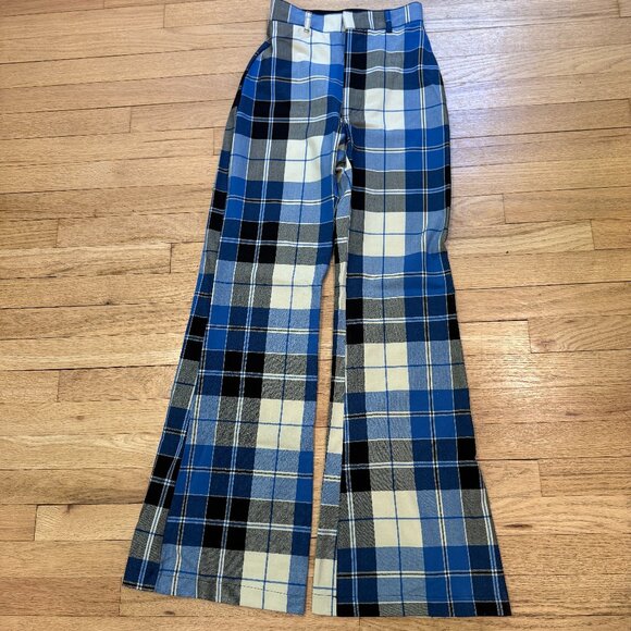 Free People Jules High Waist Plaid Flare Pants Blue/Black NWOT Size 0 (XS) - Picture 6 of 8